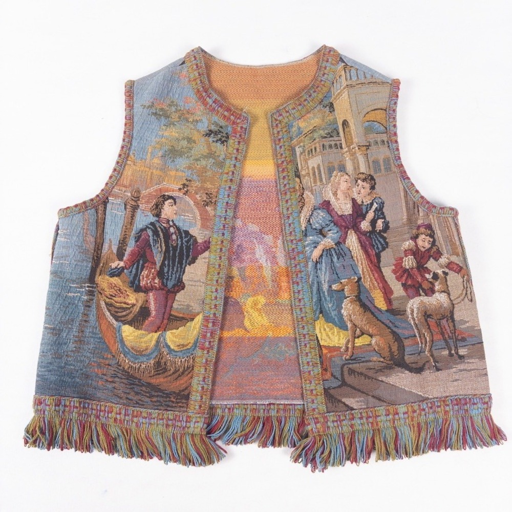 Vintage Tapestry Vest Womens S M 1960 French Jacquard Venetian Saks Fifth Avenue